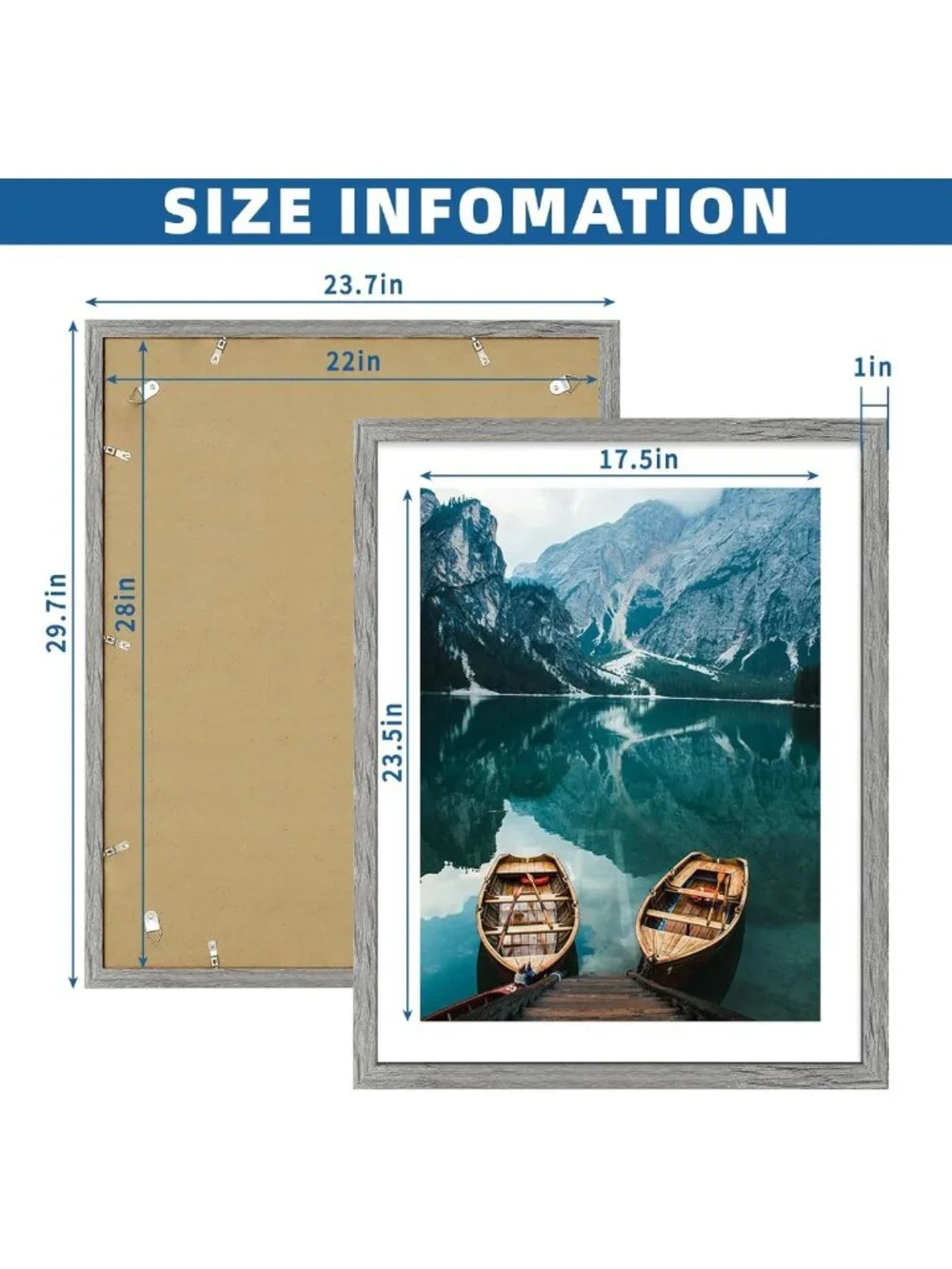 Rustic Grey Wood Frame Set of 2 - 22x28 & 18x24 Display, Wall Mount, Versatile